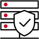 Icon of server with a shield with a checkmark inside it